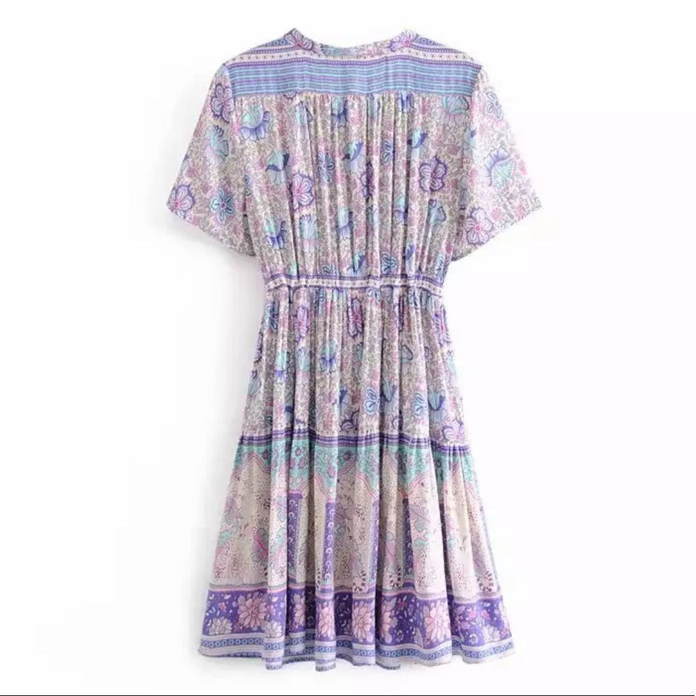 Boho Floral Leopard Gypsy Print Dress Purple - Picture 5 of 13